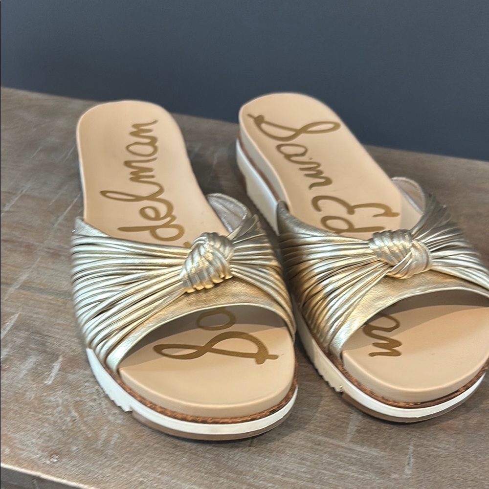 Sam Edelman Gold Metallic Slide Sandals- Like New!